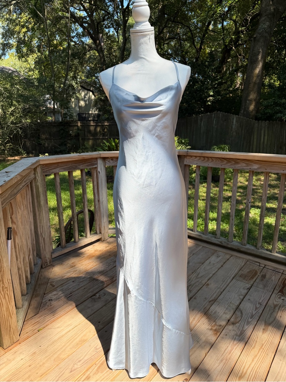 Show Me Your MuMu Light Blue Satin Cowl Neck Maxi Slip Dress